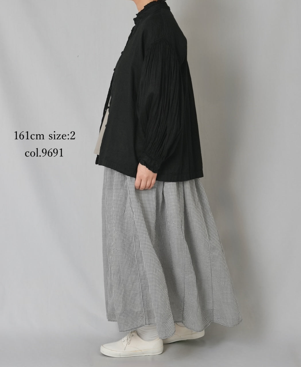 INMDS26026 HANDWOVEN COTTON/SILK SMALL GINGHAM CHECK GATHERED SKIRT