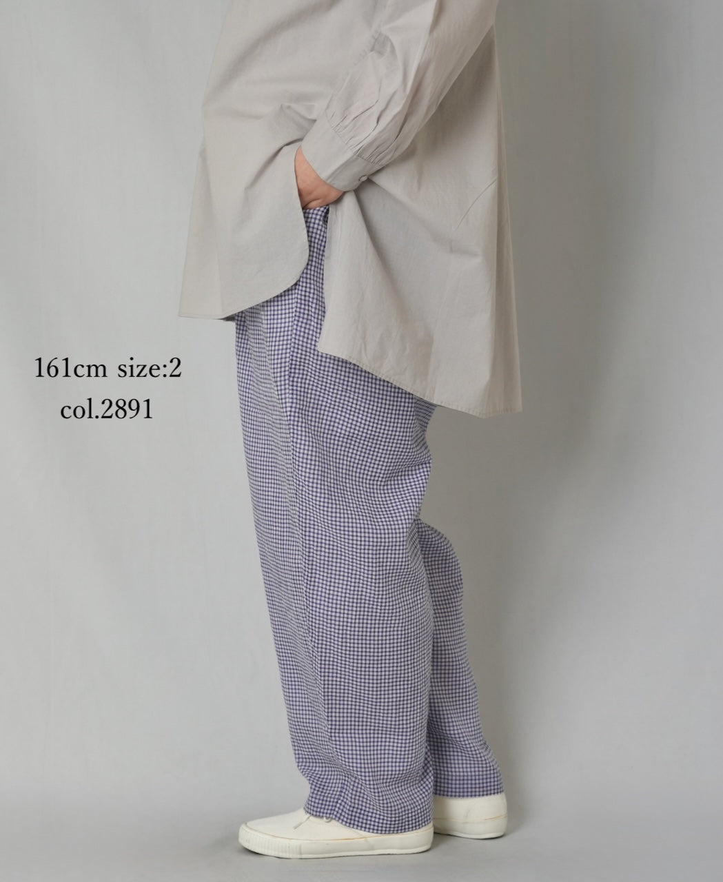 INMDS26025 HANDWOVEN COTTON/SILK SMALL GINGHAM CHECK 2 TUCK TAPERED EASY PANTS