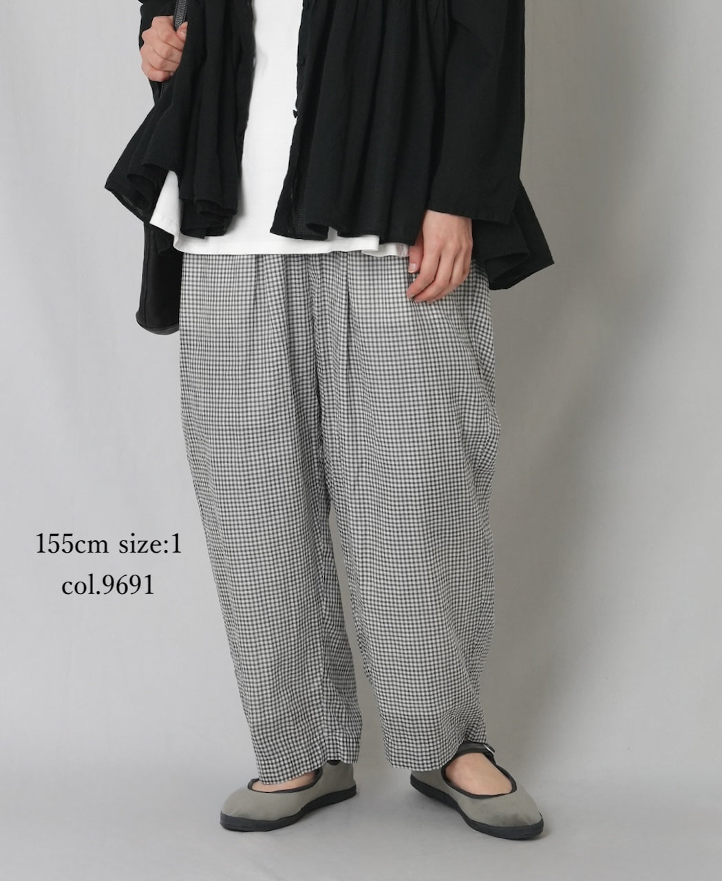 INMDS26025 HANDWOVEN COTTON/SILK SMALL GINGHAM CHECK 2 TUCK TAPERED EASY PANTS