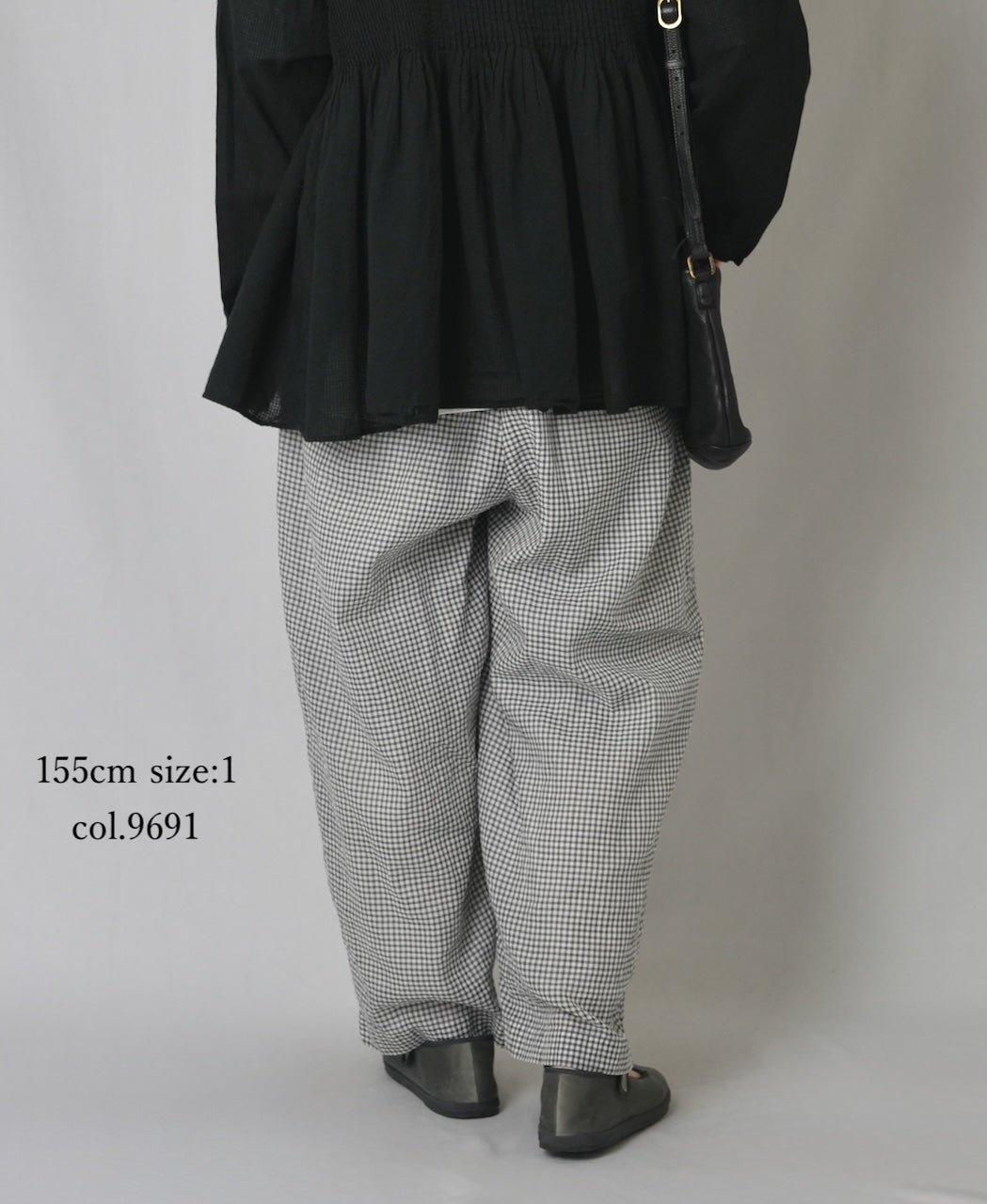 INMDS26025 HANDWOVEN COTTON/SILK SMALL GINGHAM CHECK 2 TUCK TAPERED EASY PANTS