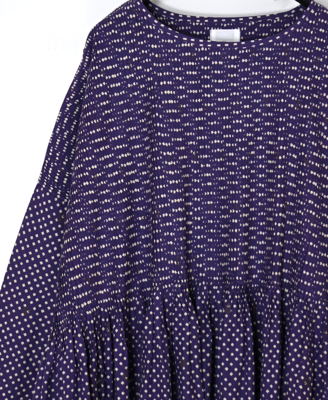 INMDS26082 80s VOILE SQUARE BLOCK PRINT MINI PINTUCK PULLOVER DRESS