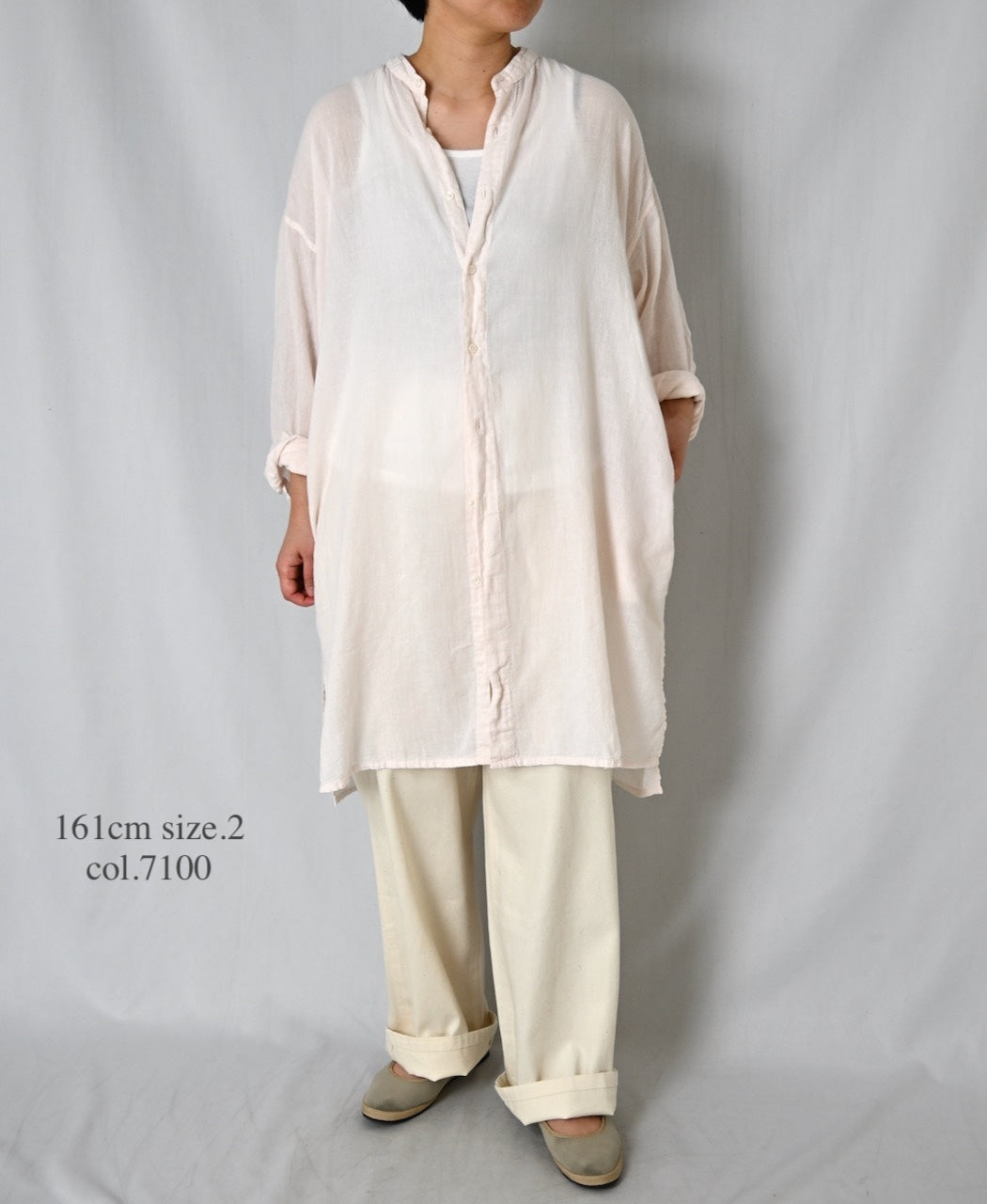 INAM2503G3D 30s GAUZE OVERDYE UTILITY BANDED COLLAR LONG SHIRT