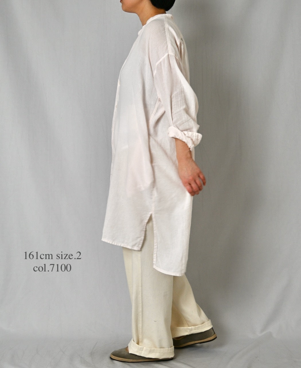 INAM2503G3D 30s GAUZE OVERDYE UTILITY BANDED COLLAR LONG SHIRT