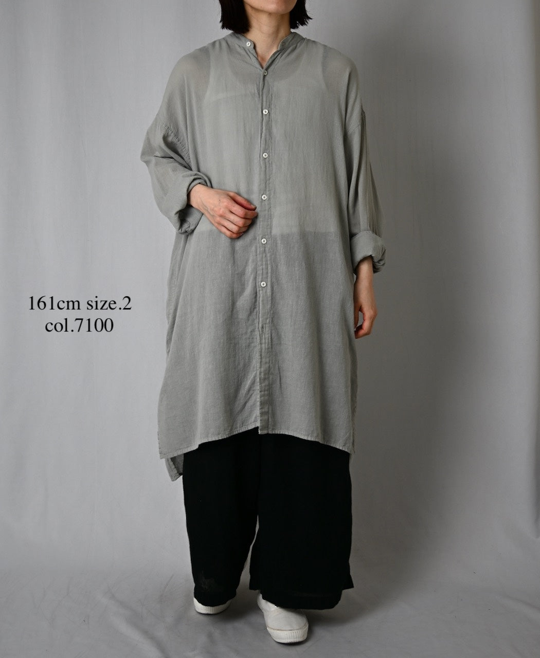 INAM2503G3D 30s GAUZE OVERDYE UTILITY BANDED COLLAR LONG SHIRT