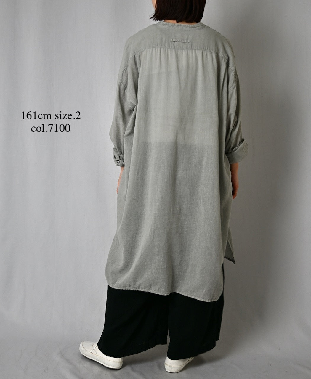 INAM2503G3D 30s GAUZE OVERDYE UTILITY BANDED COLLAR LONG SHIRT