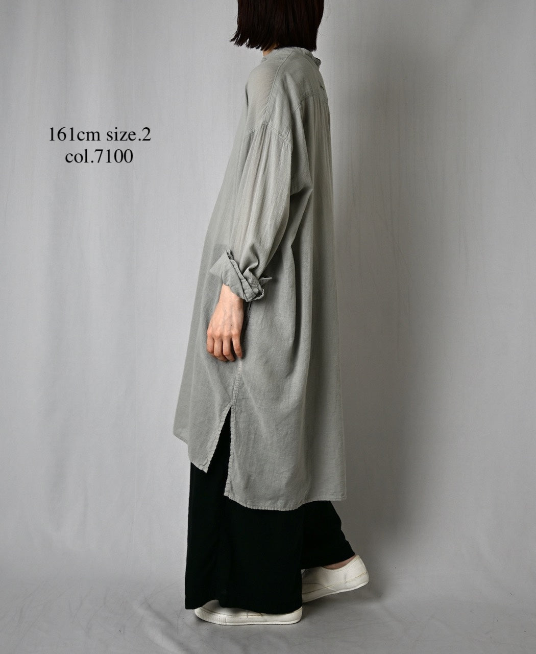 INAM2503G3D 30s GAUZE OVERDYE UTILITY BANDED COLLAR LONG SHIRT