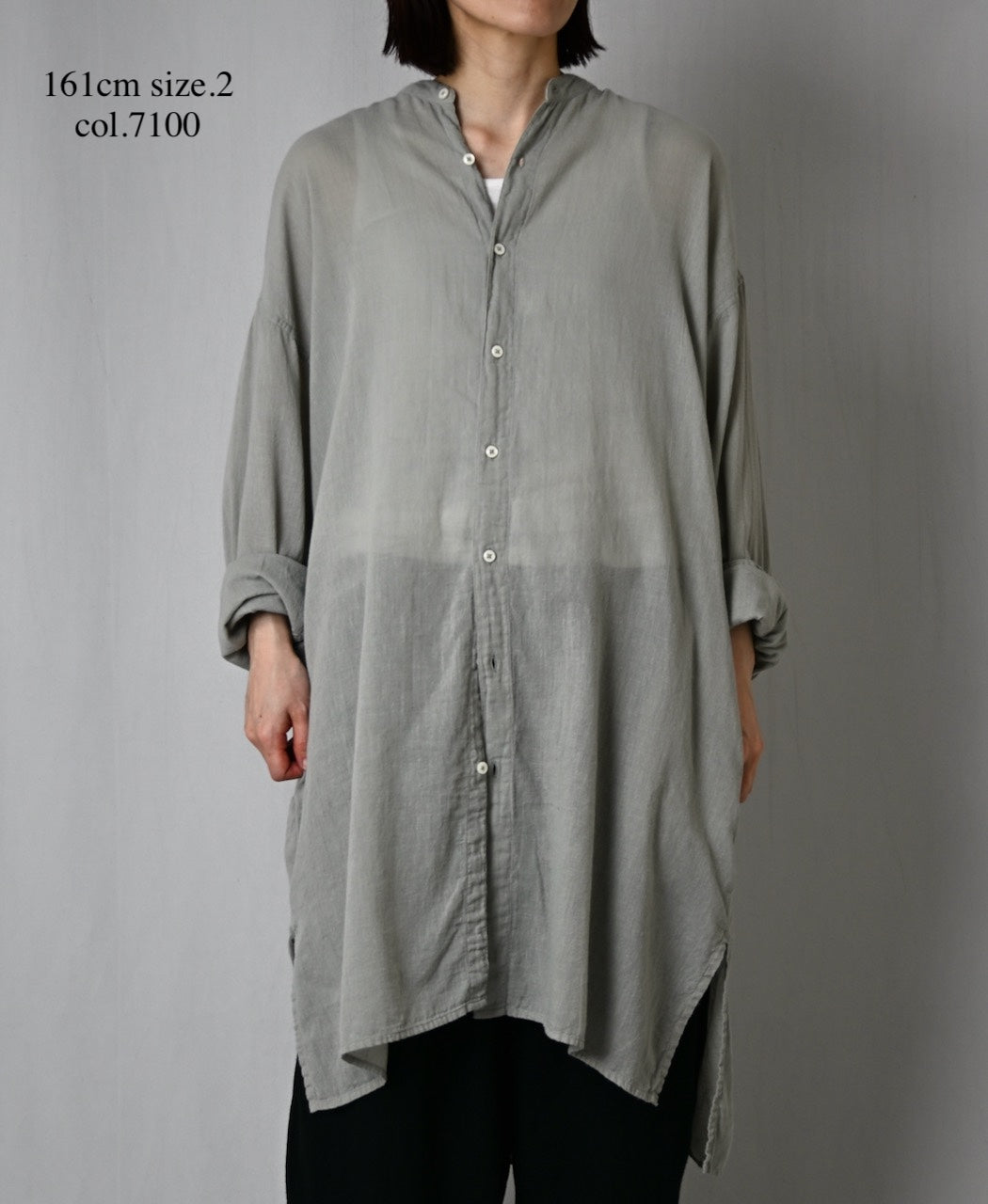 INAM2503G3D 30s GAUZE OVERDYE UTILITY BANDED COLLAR LONG SHIRT