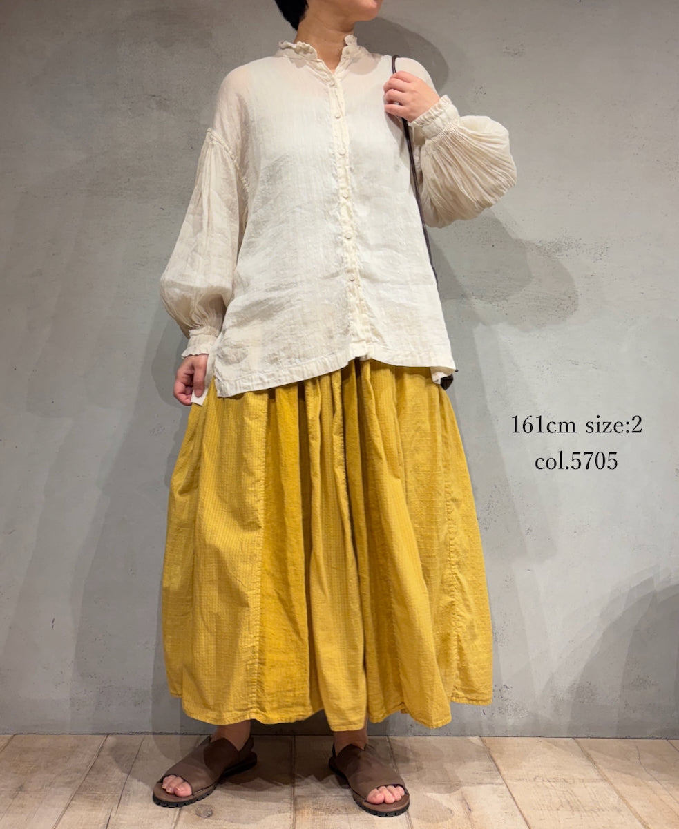NMDS26265D 80s ORGANIC COTTON/80s LINEN PATCHWORK OVERDYE RAJASTHAN TUCK GATHERED SKIRT