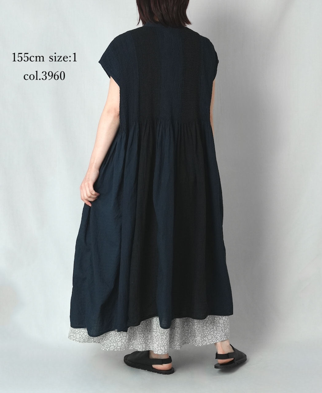 NMDS26264D ORGANIC COTTON/LINEN PATCHWORK OVERDYE BANDED F/SLEEVE SHIRT DRESS WITH MINI PINTUCK