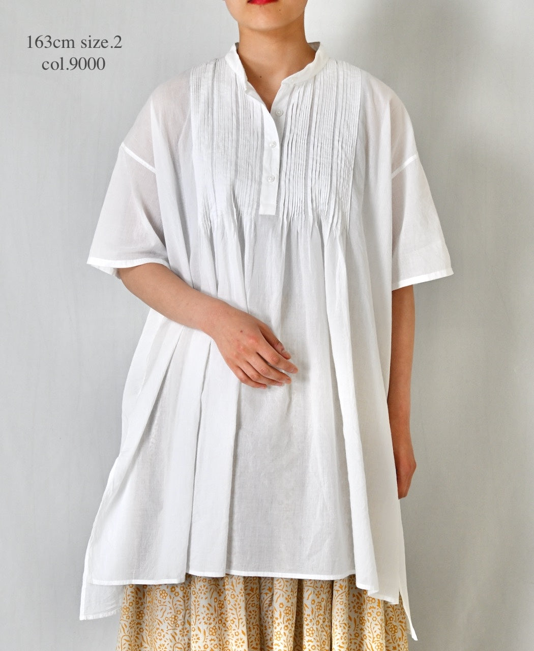 NSL26023 80s COTTON VOILE PLAIN BANDED COLLAR  S/SL PINTUCK SHIRT