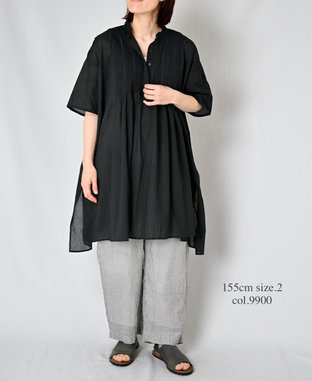 NSL26023 80s COTTON VOILE PLAIN BANDED COLLAR  S/SL PINTUCK SHIRT