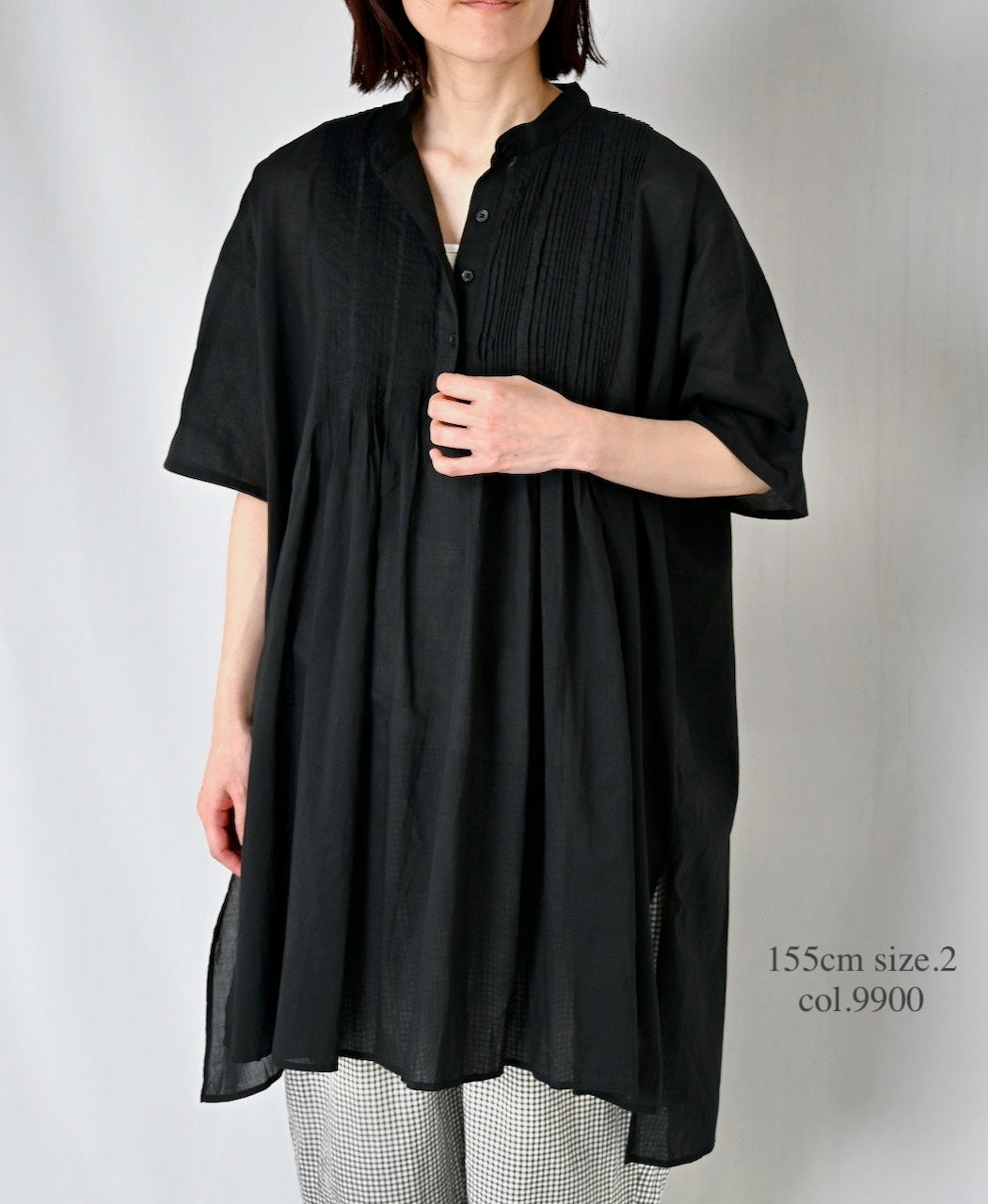 NSL26023 80s COTTON VOILE PLAIN BANDED COLLAR  S/SL PINTUCK SHIRT