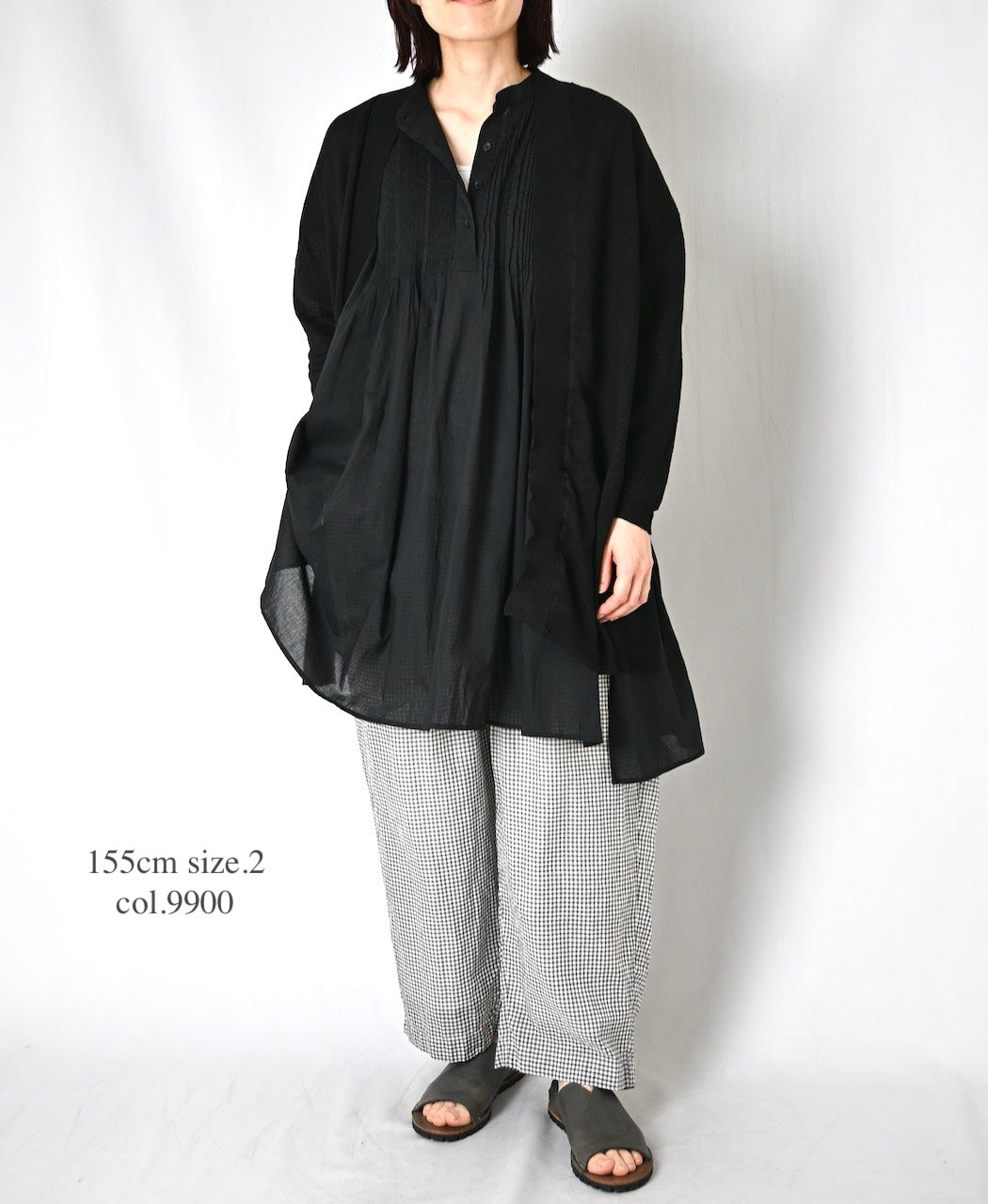 NSL26023 80s COTTON VOILE PLAIN BANDED COLLAR  S/SL PINTUCK SHIRT