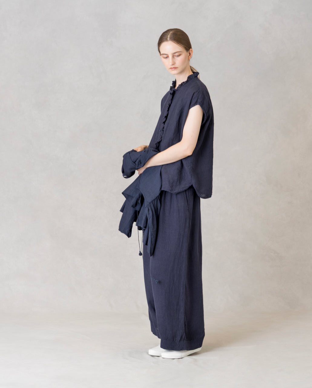 INMDS26001D 60s AUTOLOOM LINEN PLAIN OVERDYE FRENCH/SL FRILL COLLAR SHIRTS