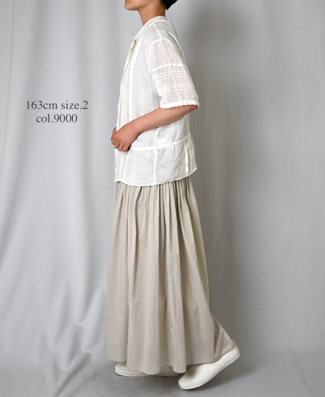NMDS26271 80s POWER LOOM LINEN PLAIN LACE PINTUCK HALF/SLEEVE 2WAY SHIRT
