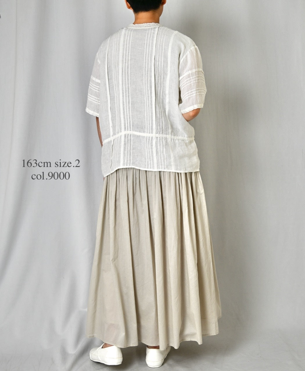 NMDS26271 80s POWER LOOM LINEN PLAIN LACE PINTUCK HALF/SLEEVE 2WAY SHIRT