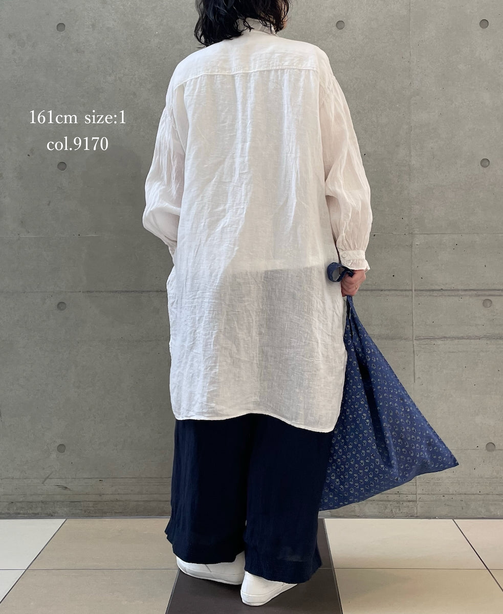 INMDS26002D 60s AUTOLOOM LINEN PLAIN OVERDYE FRILL COLLAR LONG SHIRTS