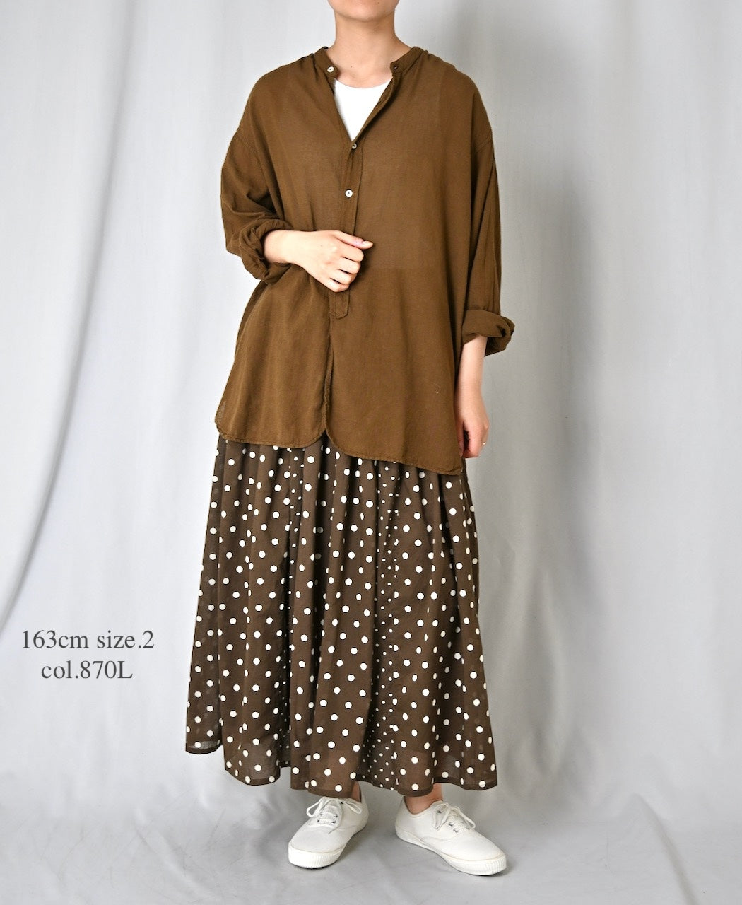 NSL26057 80s COTTON VOILE DOT PRINT PATCHWORK GATHERED SKIRT
