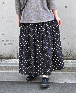 NSL26057 80s COTTON VOILE DOT PRINT PATCHWORK GATHERED SKIRT