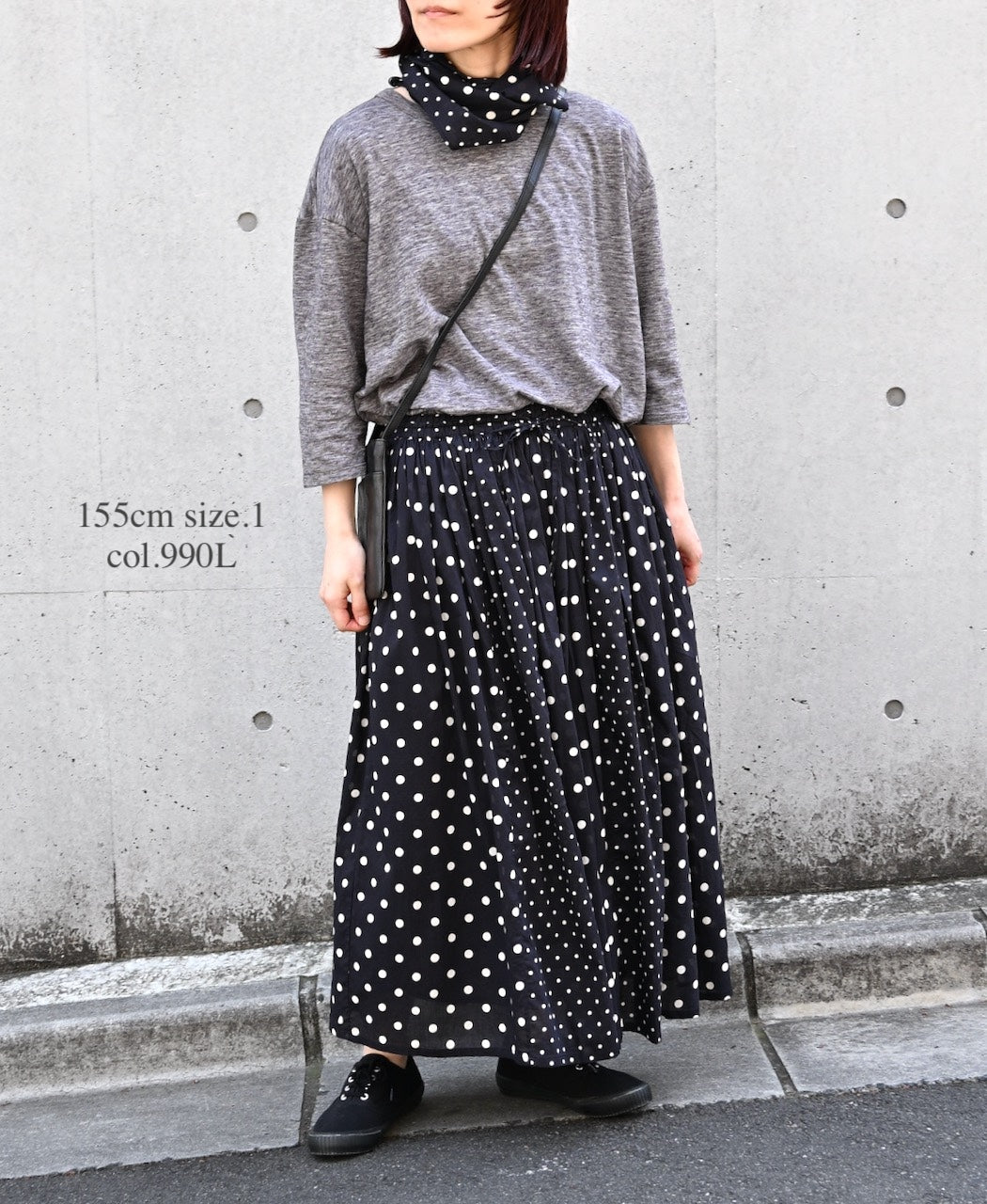 NSL26057 80s COTTON VOILE DOT PRINT PATCHWORK GATHERED SKIRT
