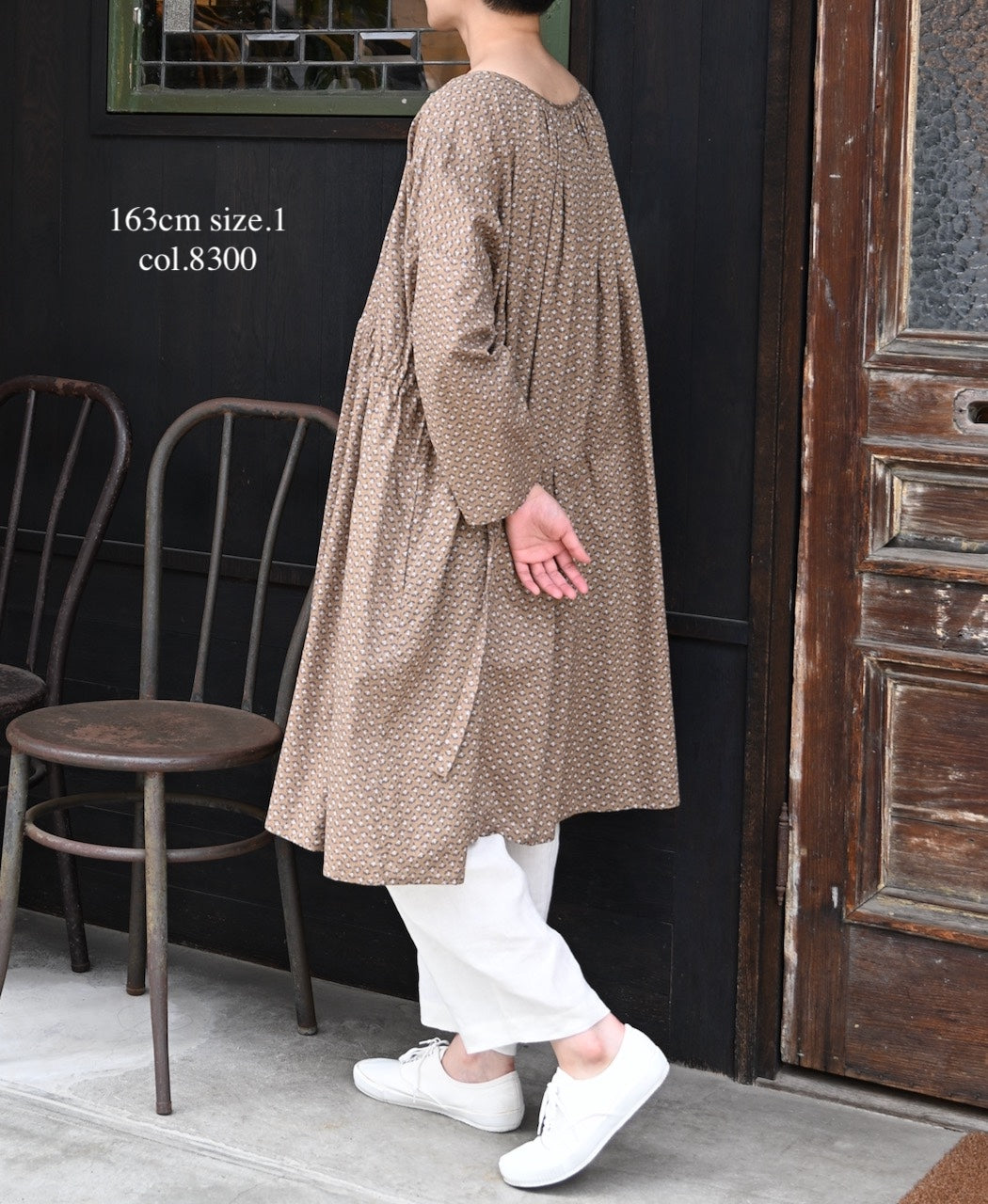 NSL26033 COTTON SLUB SMALL FLOWER PRINT 2WAY GATHERED SMOCK DRESS