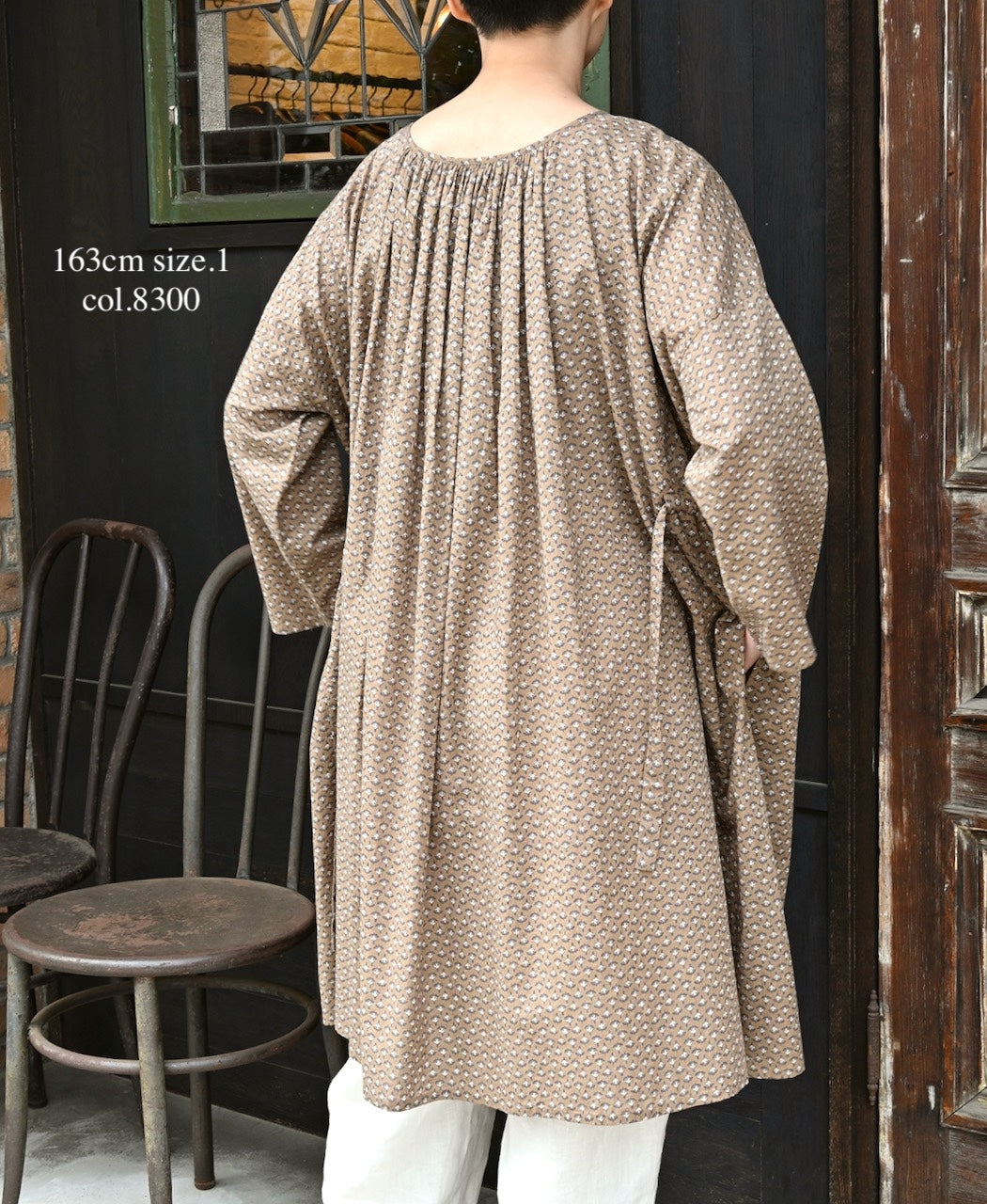 NSL26033 COTTON SLUB SMALL FLOWER PRINT 2WAY GATHERED SMOCK DRESS