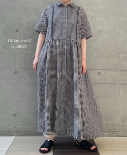 INSL26313 60s LINEN GINGHAM CHECK REGULAR COLLAR S/SL DRESS