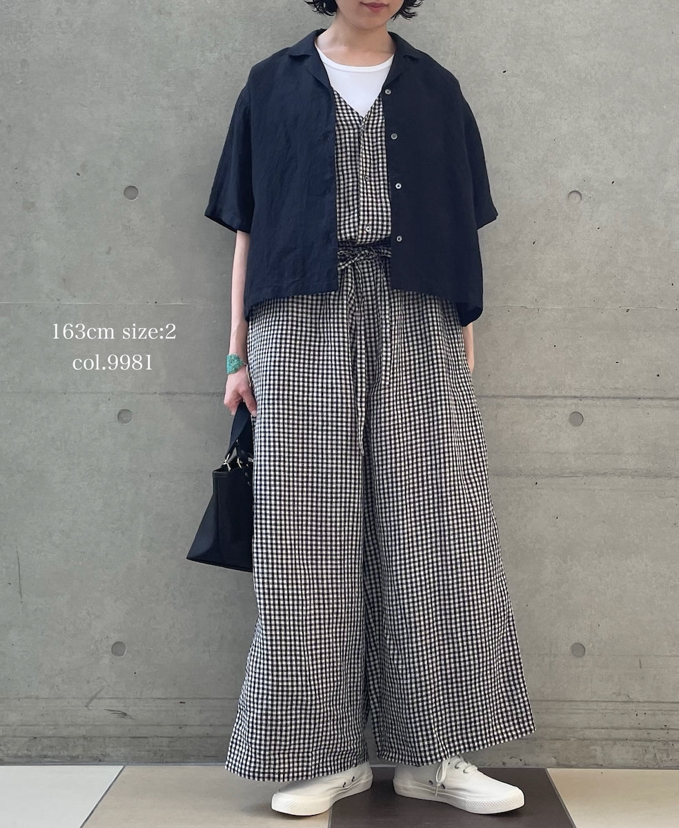 INSL26314 60s LINEN GINGHAM CHECK NO/SL OVERALLS