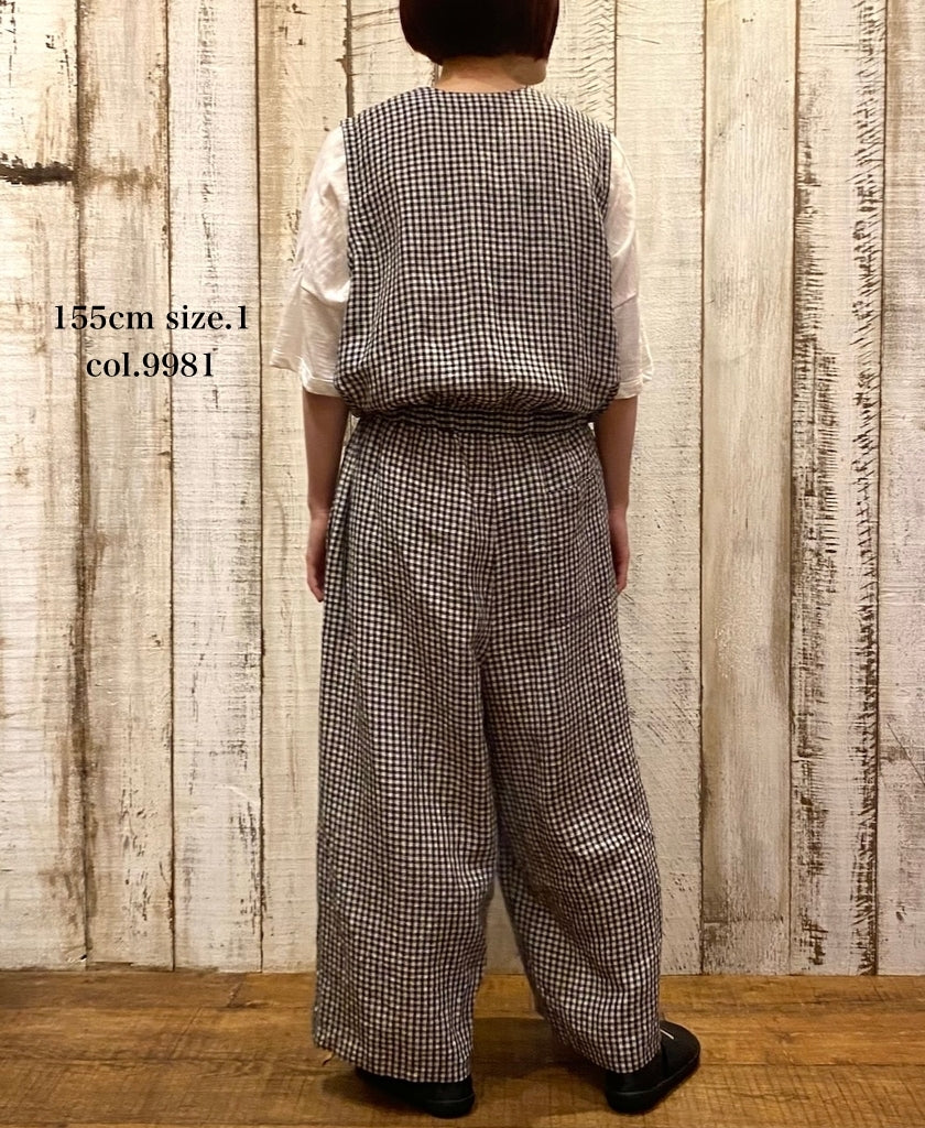 INSL26314 60s LINEN GINGHAM CHECK NO/SL OVERALLS