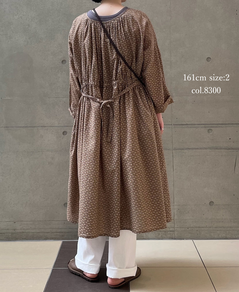 NSL26033 COTTON SLUB SMALL FLOWER PRINT 2WAY GATHERED SMOCK DRESS