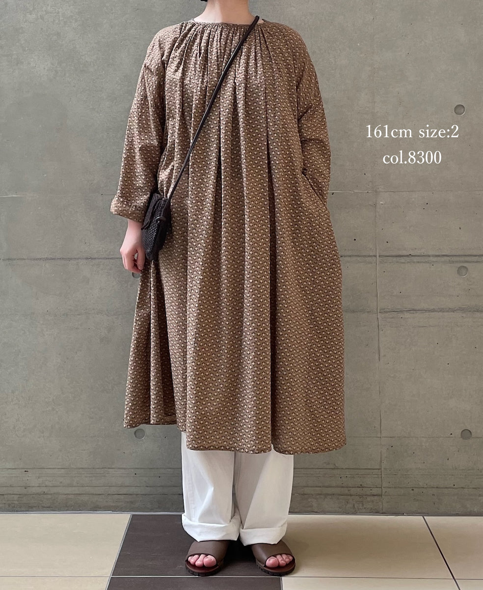 NSL26033 COTTON SLUB SMALL FLOWER PRINT 2WAY GATHERED SMOCK DRESS