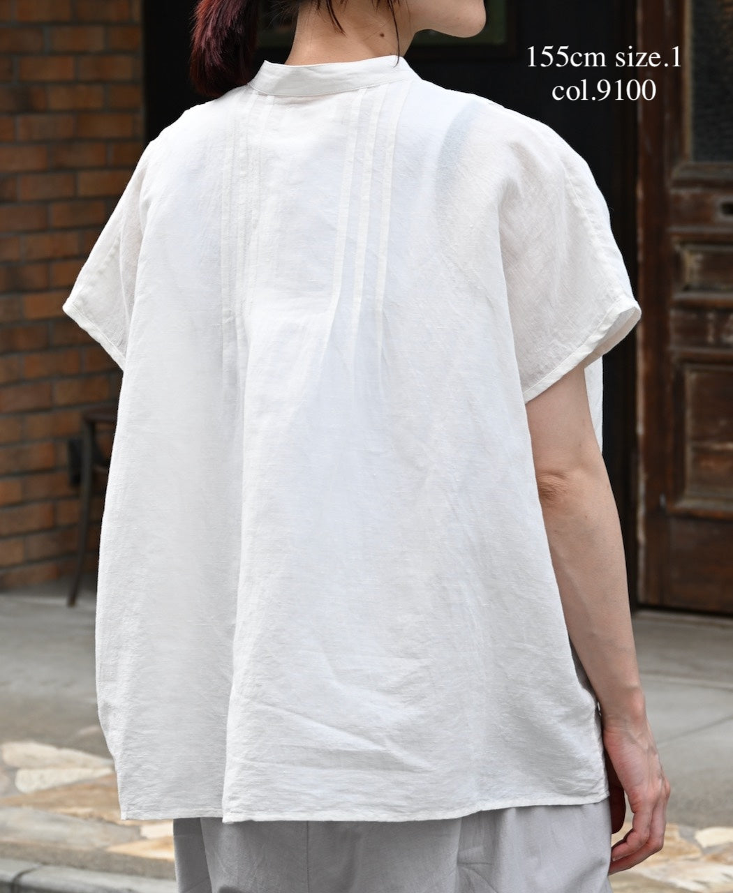 INSL26321 60s AUTO LOOM COTTON/LINEN PLAIN BANDED COLLAR FRENCH/SL PINTUCK SHIRTS