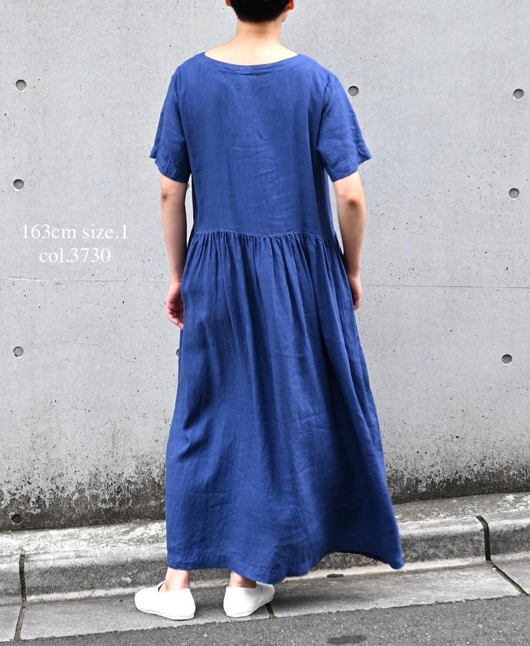NAM1632LP LINEN PLAIN OVERDYE BOAT NECK S/SL ONE-PIECE