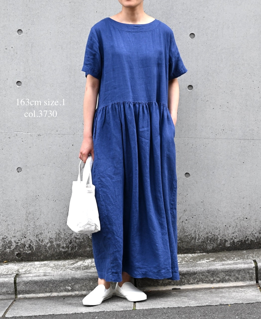 NAM1632LP LINEN PLAIN OVERDYE BOAT NECK S/SL ONE-PIECE