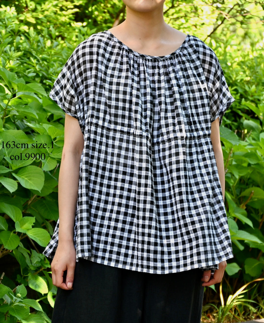 NSL26102 FANCY GINGHAM CHECK GATHERED PATCH WORK SMOCK