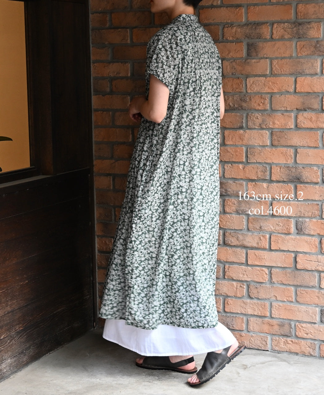 NSL26073 80s VOILE TWO TONE FLOWER PRINT BANDED COLLAR FRENCH/SL PINTUCK DRESS