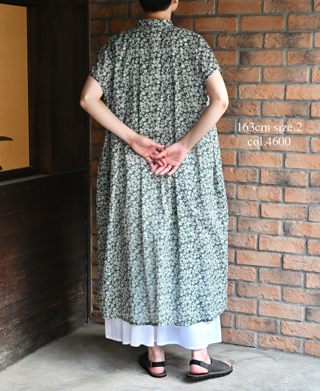 NSL26073 80s VOILE TWO TONE FLOWER PRINT BANDED COLLAR FRENCH/SL PINTUCK DRESS