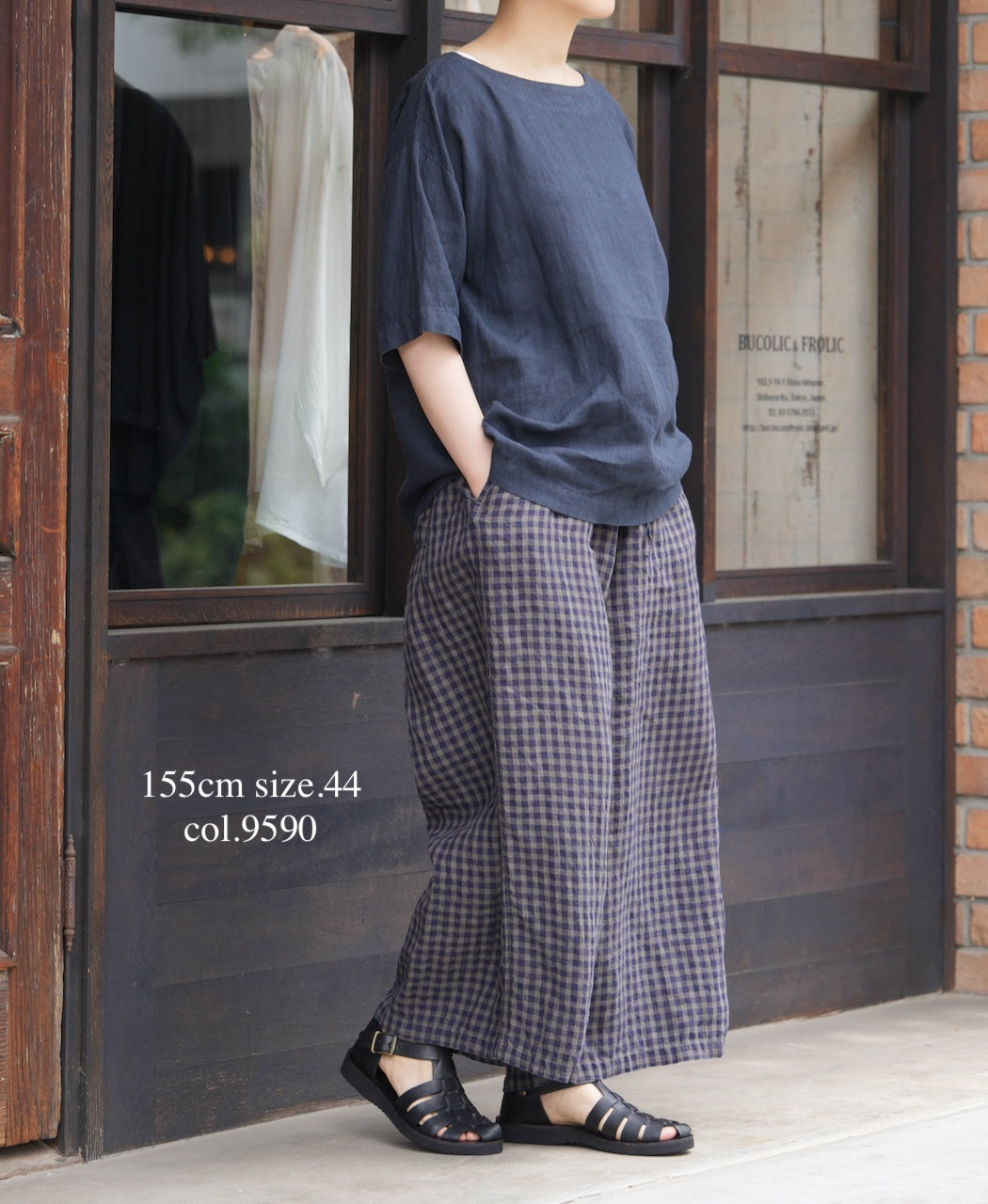 LNHT1713LC LINEN CHECK OVERDYE EASY PANTS