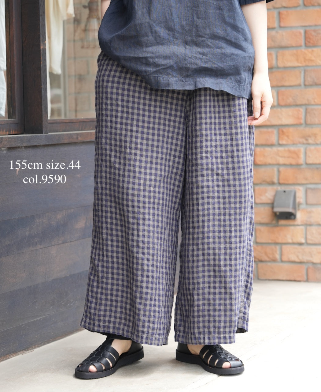 LNHT1713LC LINEN CHECK OVERDYE EASY PANTS