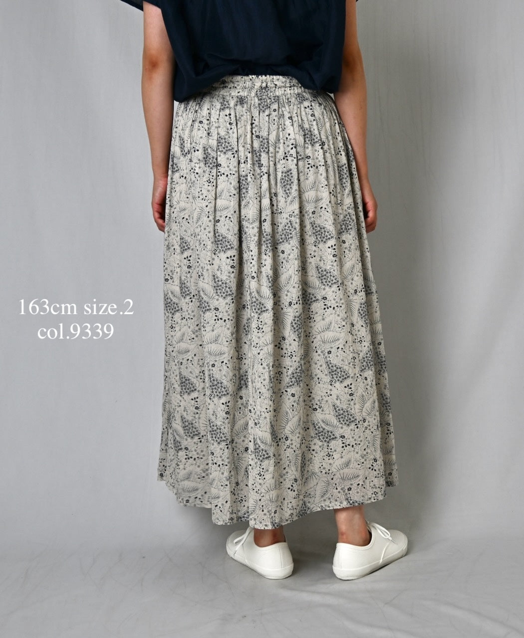 NSL26065 80s VOILE LEAF & FLOWER PRINT GATHERED SKIRT