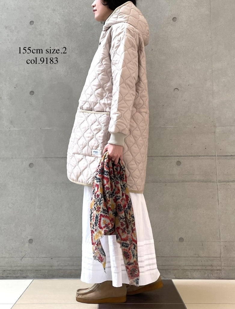 NAM2562PP PLAIN POLYESTER×PLAIN POLYESTER OVERSIZED MID-LENGTH HOODED COAT WITH RIBBED CUFF