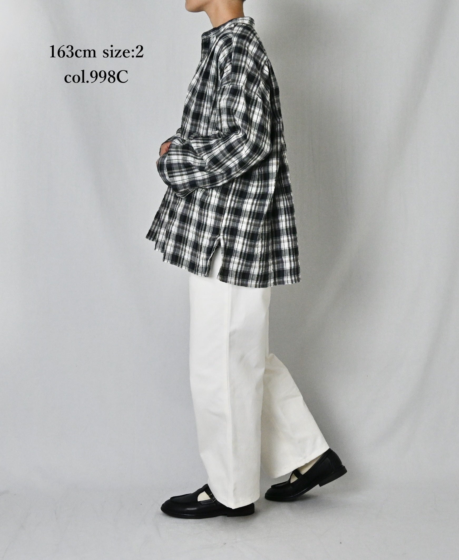 INAM2672 YARN DYED COTTON CHECK WORK GATHER SHIRT