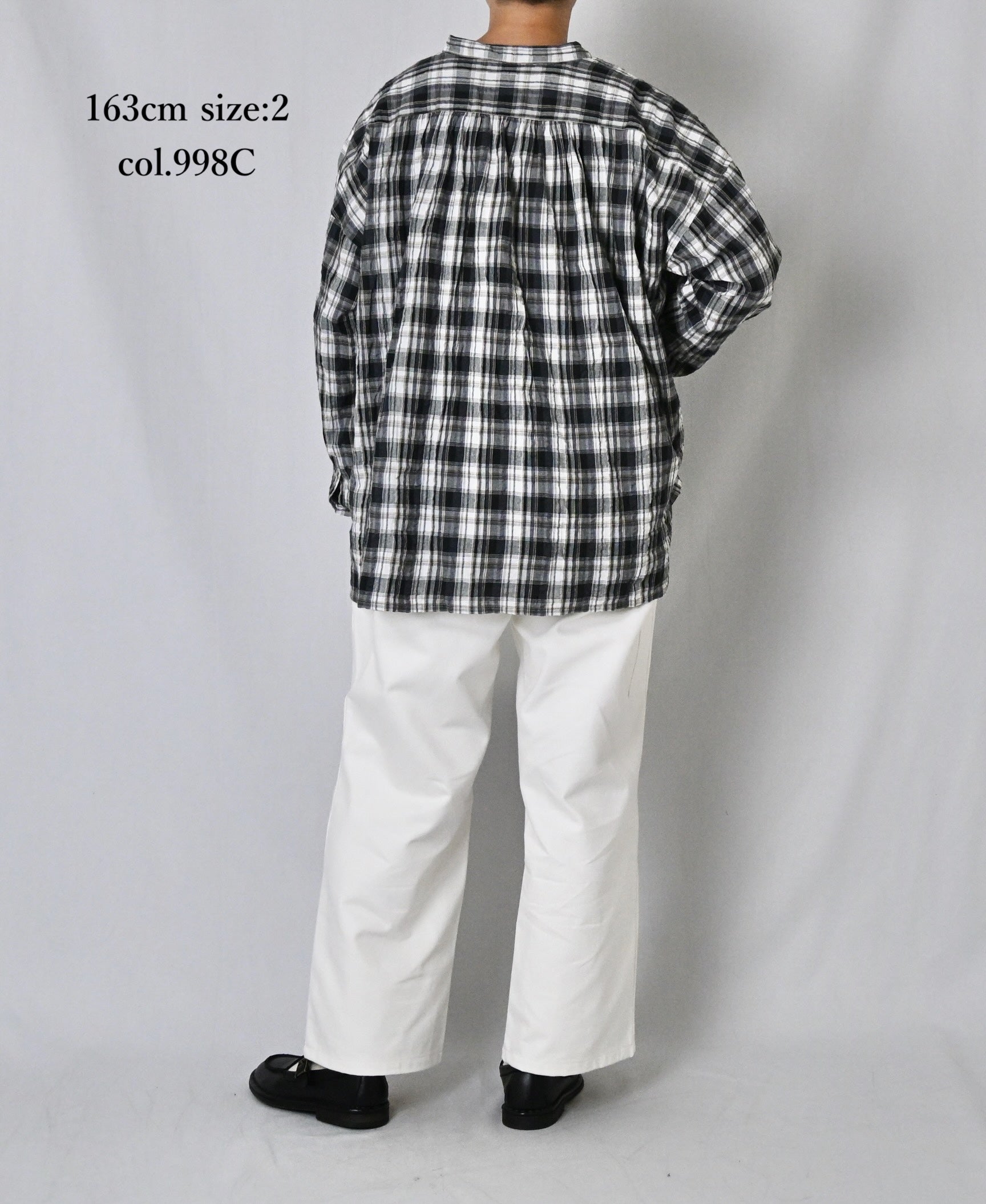 INAM2672 YARN DYED COTTON CHECK WORK GATHER SHIRT