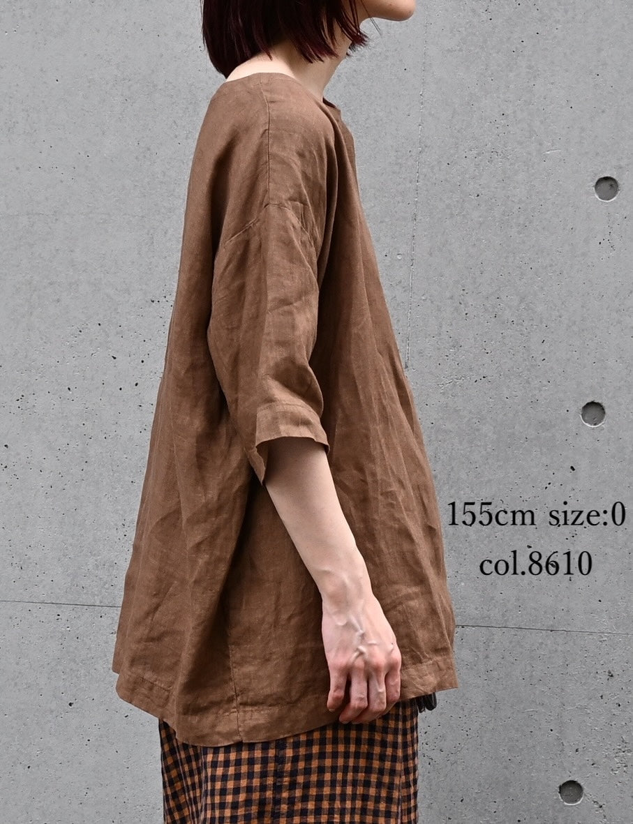 NAM1631LP LINEN PLAIN OVERDYE BOAT NECK S/SL SHIRT