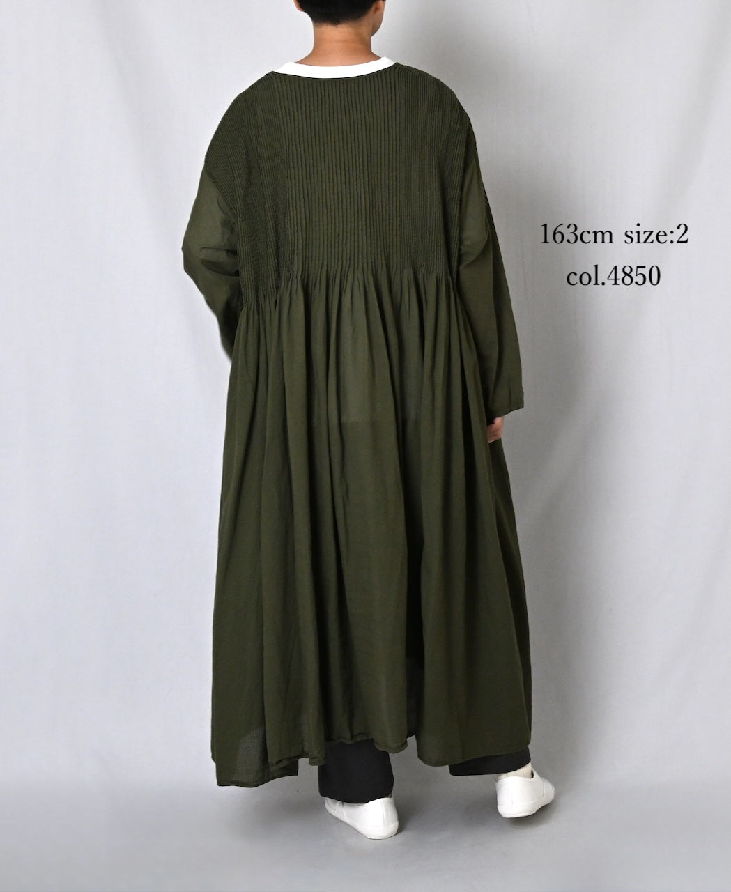 NMDS26604D ORGANIC MICRO CHECK&VOILE PLAIN PATCHWORK OVERDYE CREW-NECK BUTTON SHIRT MAXI DRESS WITH PINTUCK