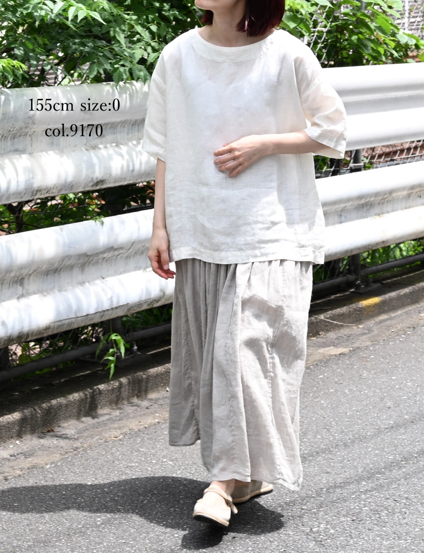 NAM1631LP LINEN PLAIN OVERDYE BOAT NECK S/SL SHIRT