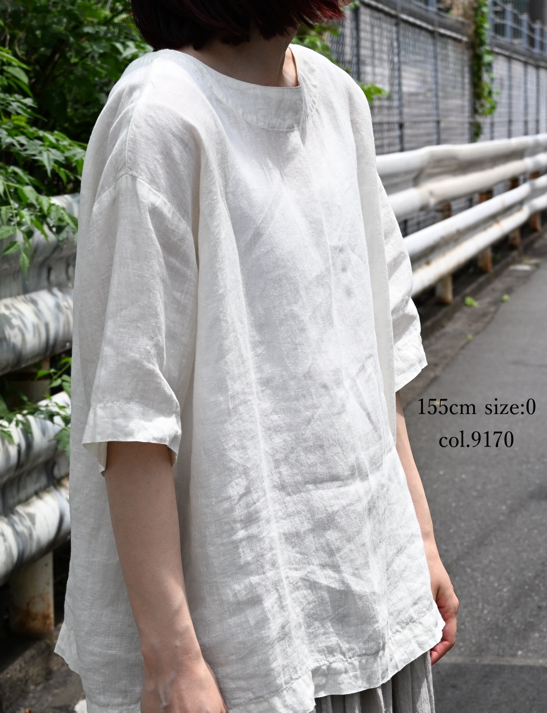 NAM1631LP LINEN PLAIN OVERDYE BOAT NECK S/SL SHIRT