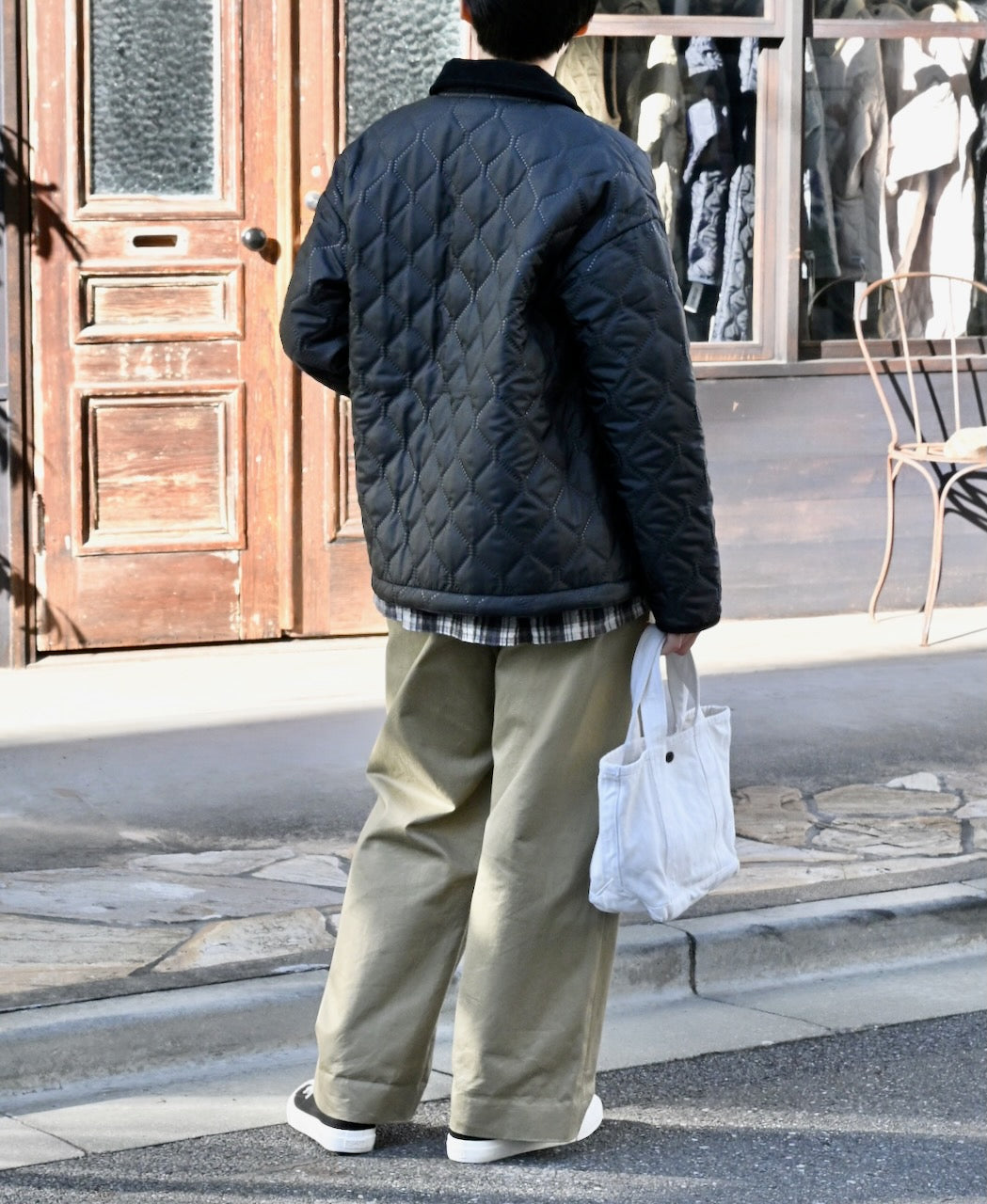 NAM2661 POLYESTER × FLEECE HEAT QUILT OVERSIZED STAND FALL COLLAR JACKET