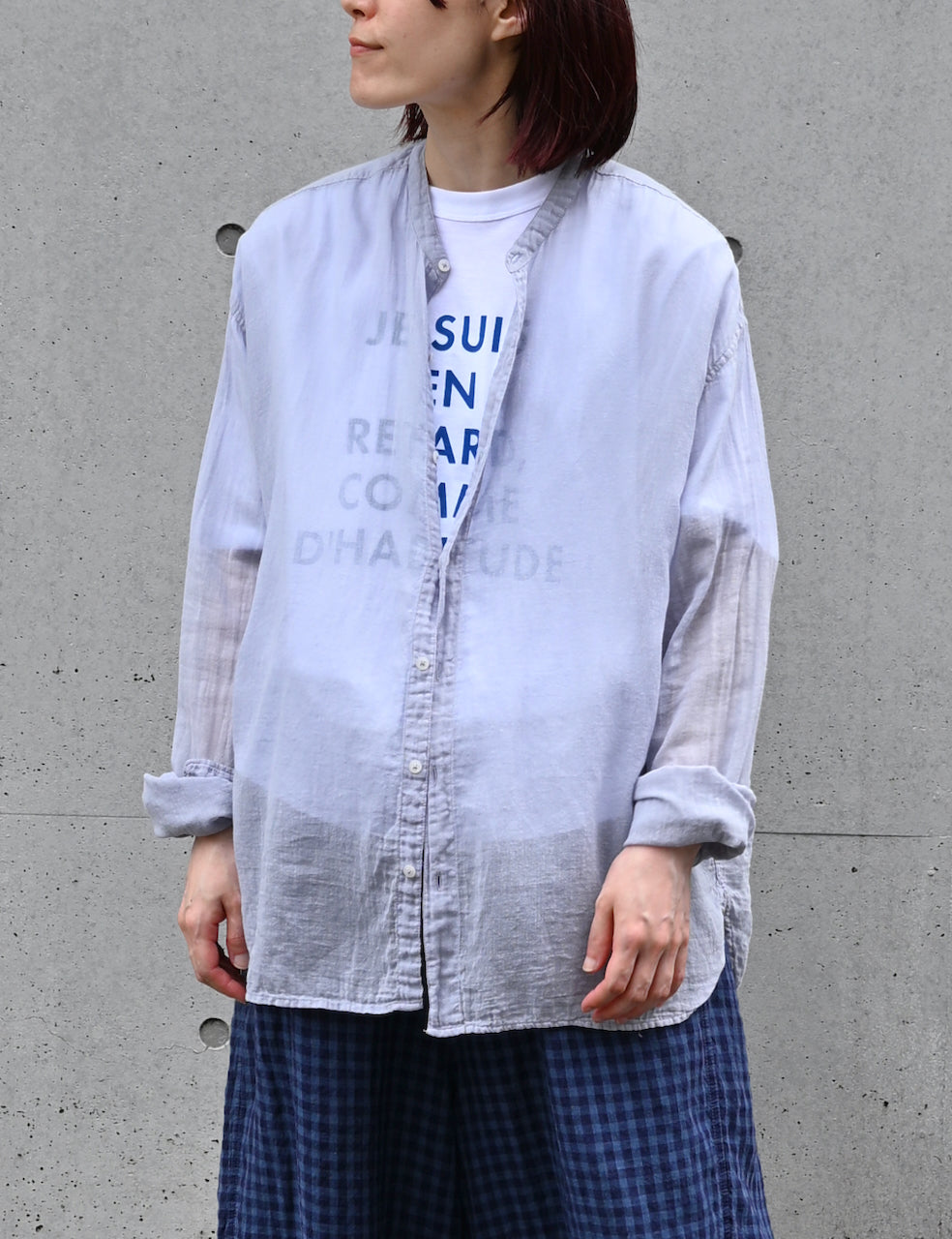 INAM2641GD 60s SINGLE GAUZE PLAIN OVERDYE UTILITY BANDED COLLAR SHIRT