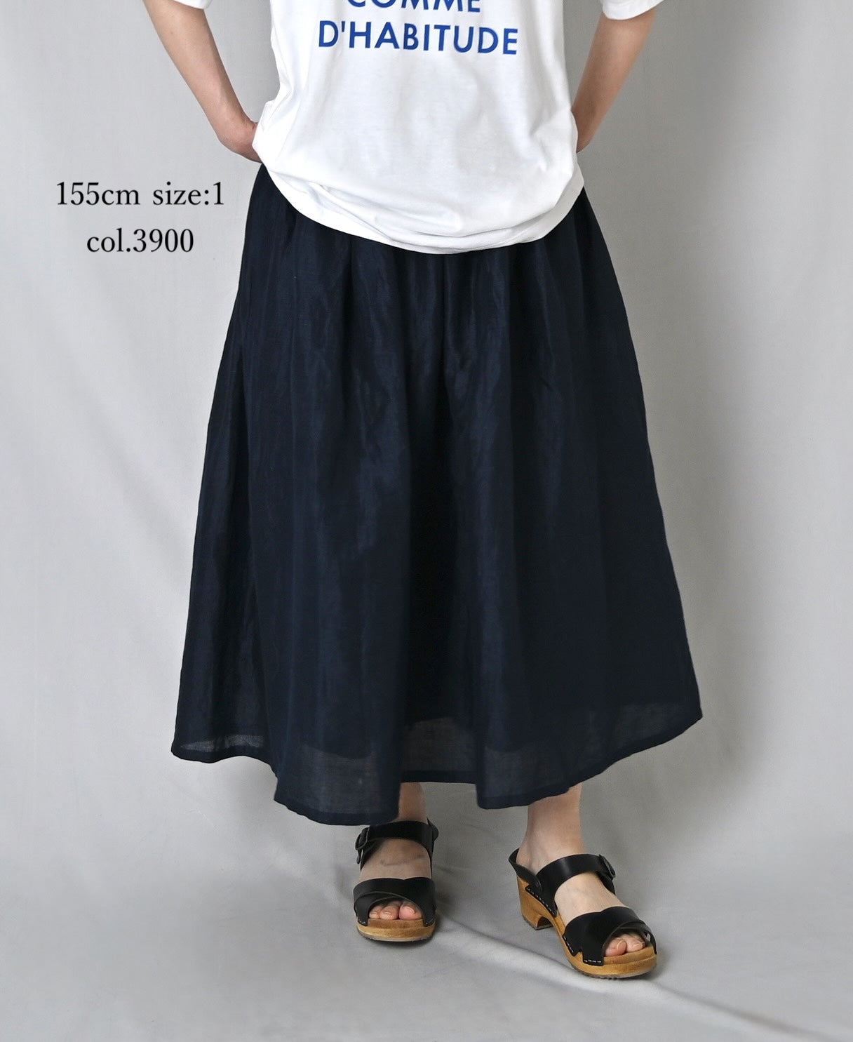 INSL26325 60s AUTO LOOM COTTON/LINEN PLAIN GATHERED SKIRT